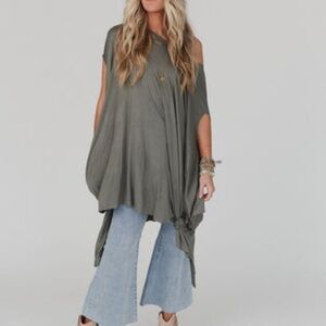 Three Bird Nest Light Olive Off-Shoulder Drape Wren Tunic Top